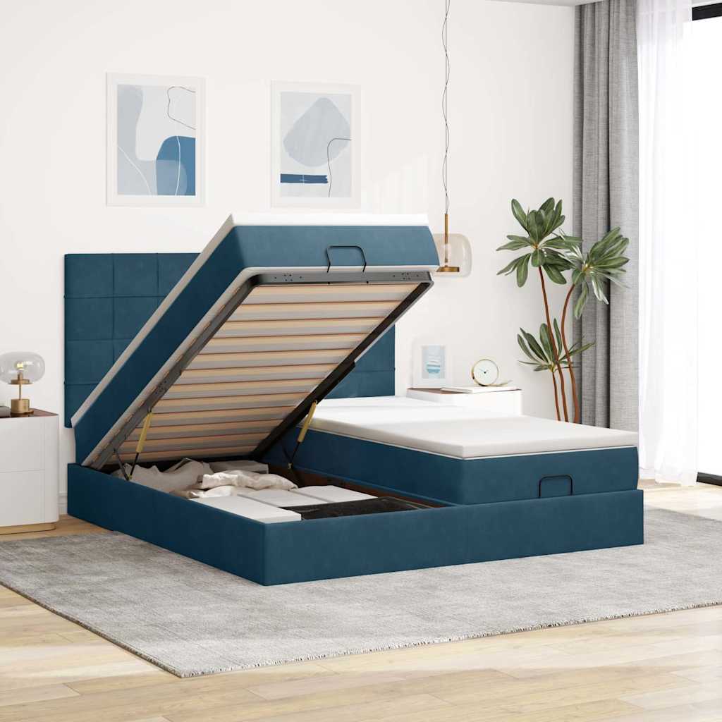 Ottoman Bed with Mattresses Dark Blue 160x200 cm Velvet