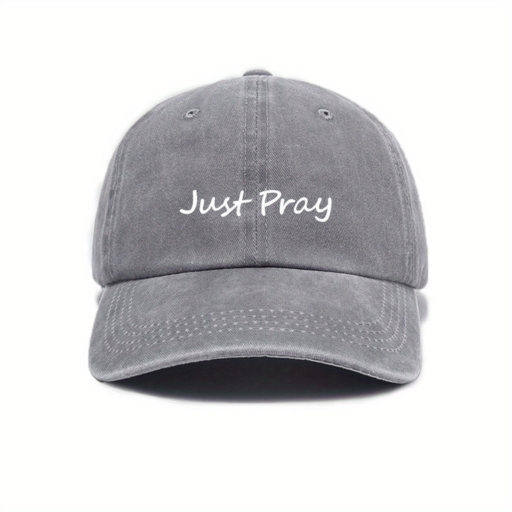Urban Style Retro Washed 'Just Pray' Print Fashion Baseball Cap Unisex Adjustable Sun Protection Peaked Cap