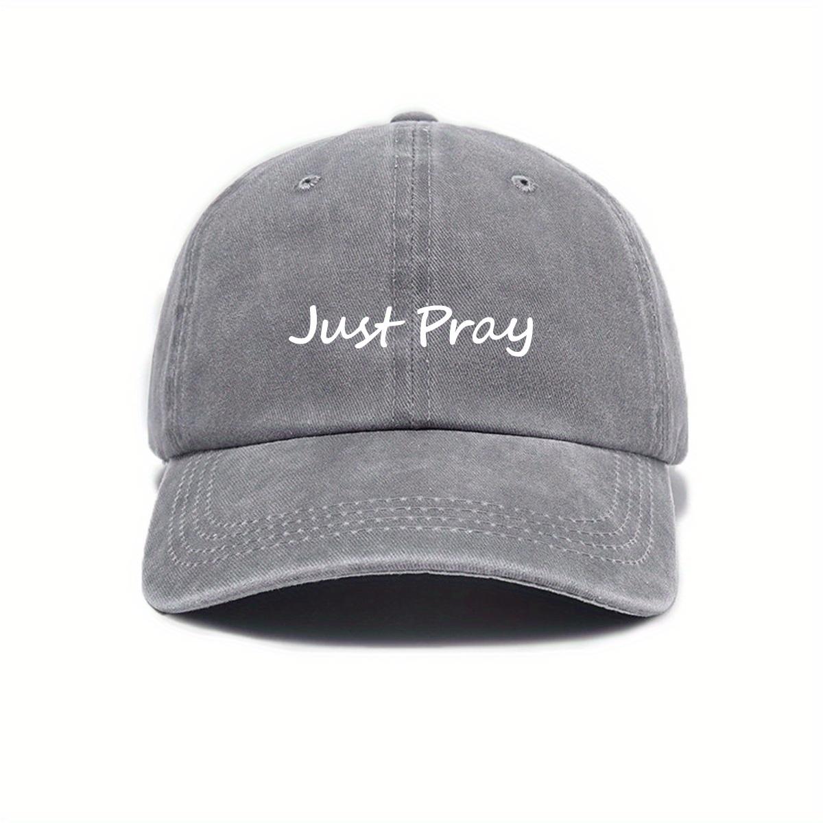 Urban Style Retro Washed  Just Pray  Print Fashion Baseball Cap Unisex Adjustable Sun Protection Peaked Cap серый
