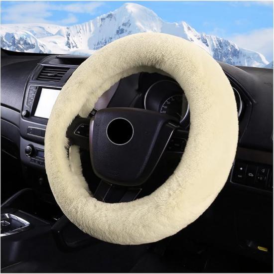 Car Fuzzy Steering Wheel Cover, 15 inch Fluffy Soft Steering Wheel Protector for Winter Warm, Anti-Slip Fuzzy Plush Vehicle Wheel Wrap Cover Interior