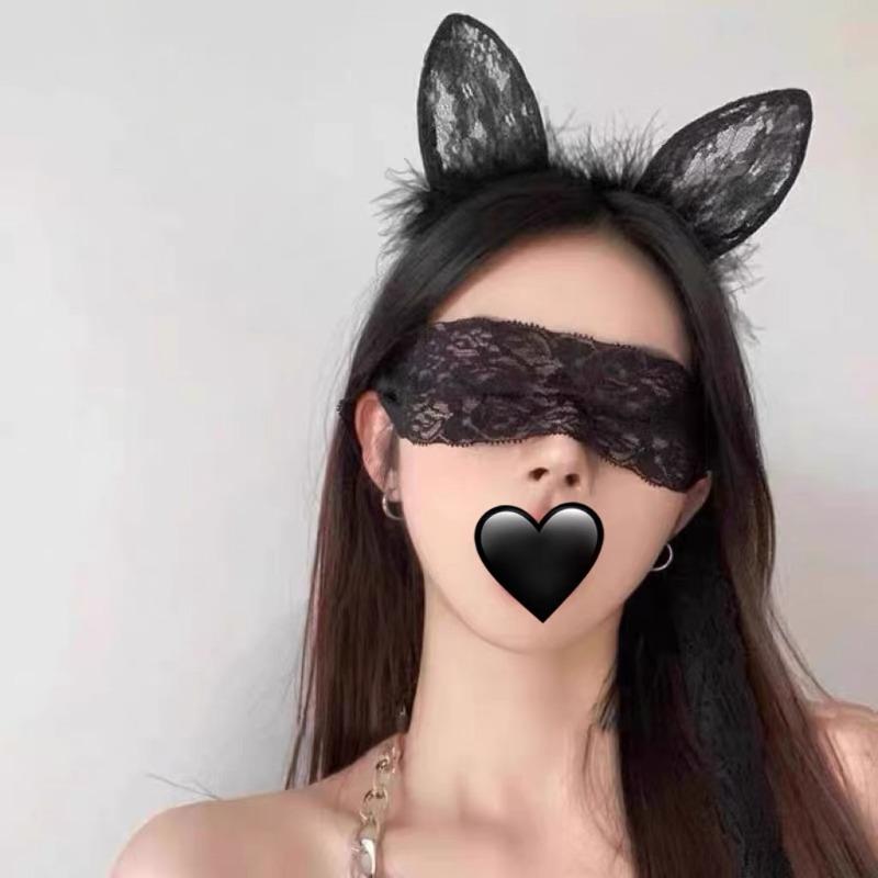 Lace Eye Mask Hairpin, Cute Rabbit Ears Hairband, Cat Ears Headband, Makeup Head Accessory