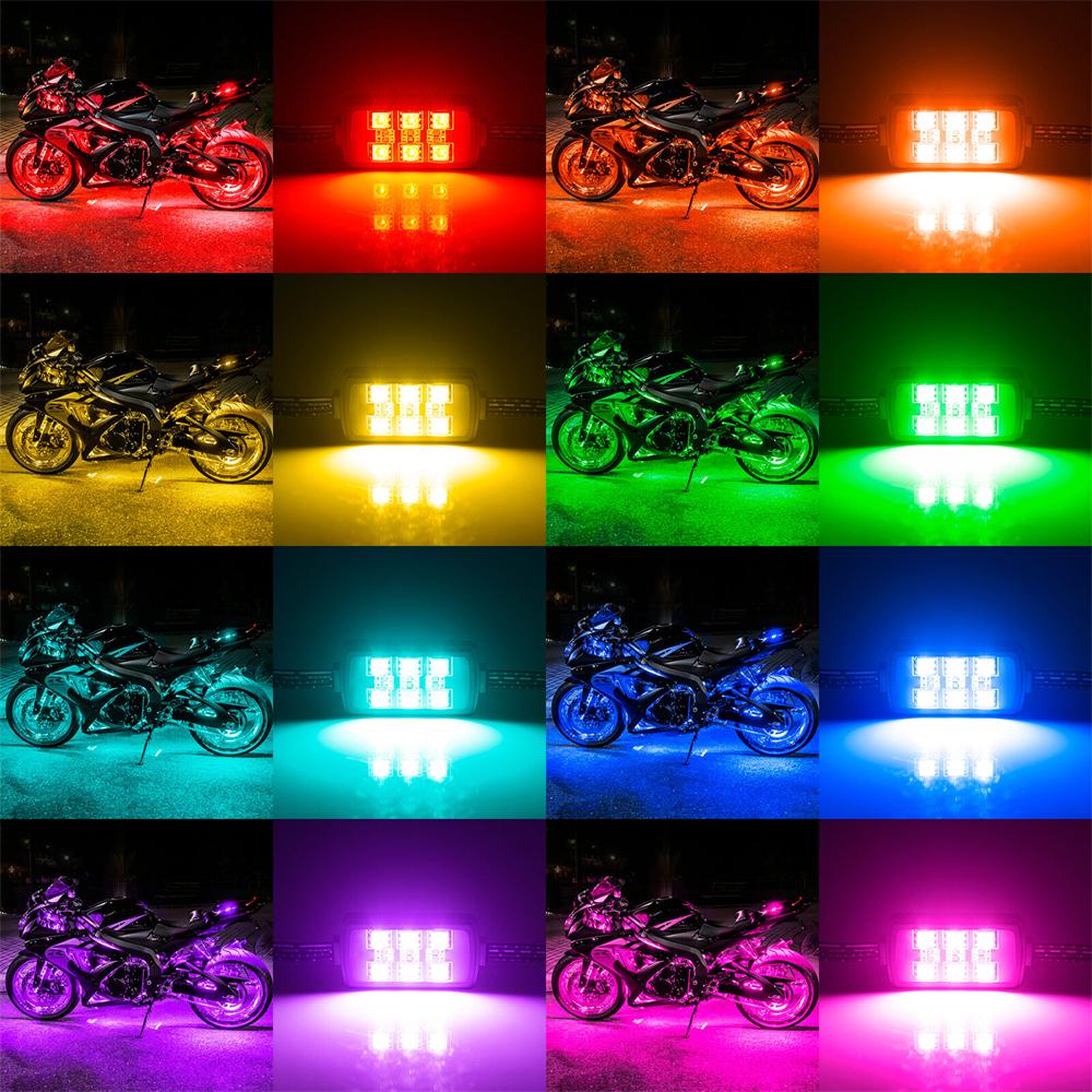 8 Stück Motorrad RGB LED Streifen Lichter Kit mit Bremslicht Funktion