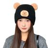 Cute Bear Ear Woolen Hat for Women, Winter Fleece-Lined Thickened Warm Ear-Protecting Knit Hat, Cold-Proof Headwrap Hat