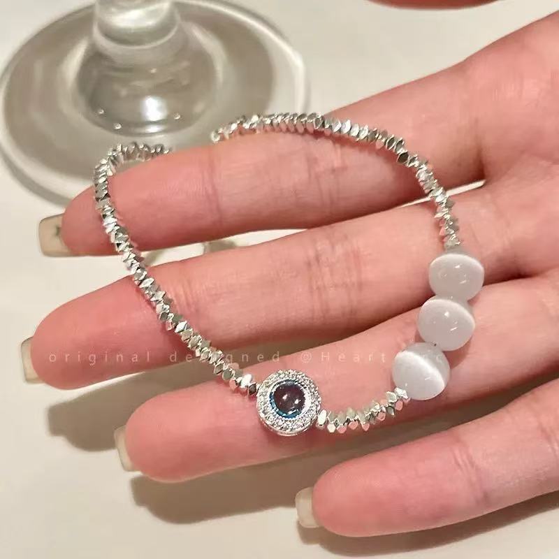 Opal beaded bracelet femininity blue bead bracelet popular Internet celebrity hand