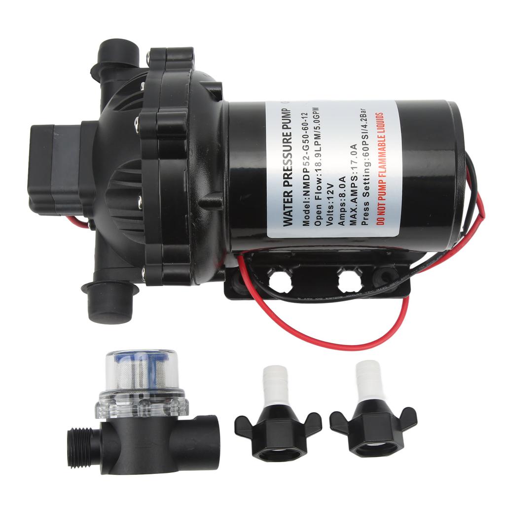 12V Water Pump Self Priming Diaphragm Pump High Flow 18.9LPM 5.0GPM for RV Marine Boat