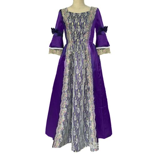 Women Performance Dress Stage Show Retro Royal Style Lace Bow Decor Bell