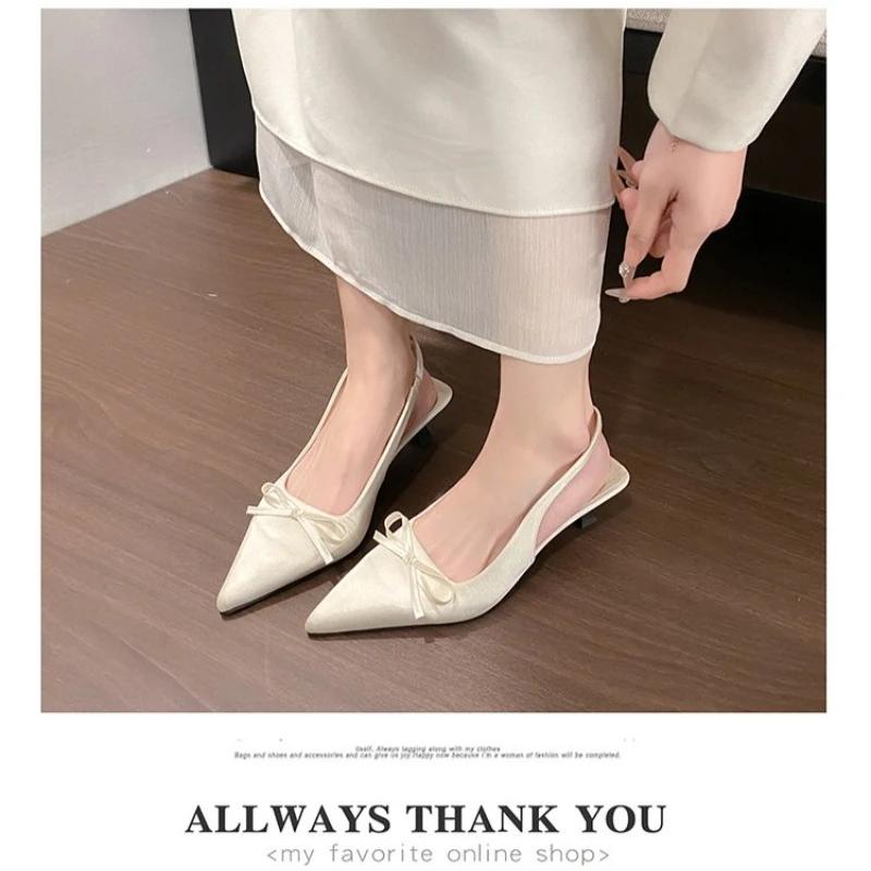 Fashion Satin Pointed Toe High Heeled Sandals Women Summer New Sexy Thin Heels Slingback Shoes Bow Elegant Party Dress Shoes Women Pumps