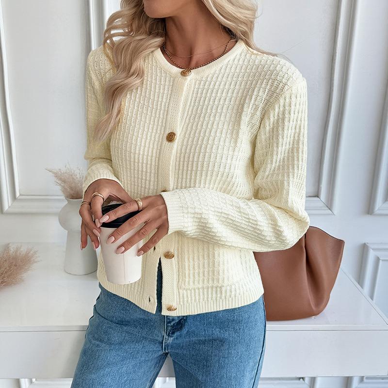 2025 New Autumn and Winter Knitted Sweater Short Button Cardigan Solid Color Sweater Jacket for Women