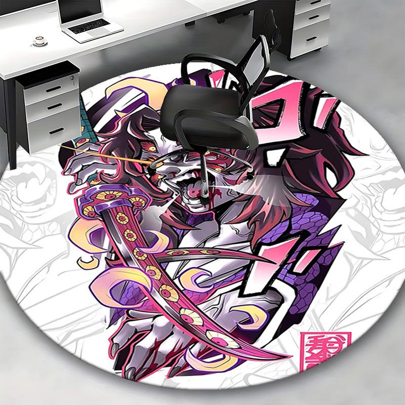 1pc Anime Demon Slayer Design Round Carpet  Office Chair Mat, NonSlip Rug for Home Decor, Seasonal Gift, Suitable for Office