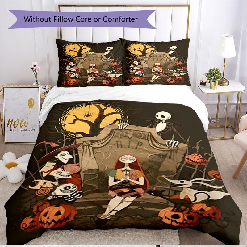 3pcs Duvet Cover Set (1*Duvet Cover + 2*Pillowcase, Without Core), The Nightmare Before Christmas Print Soft All‑Season Bedding Set, Home Bedroom Deco
