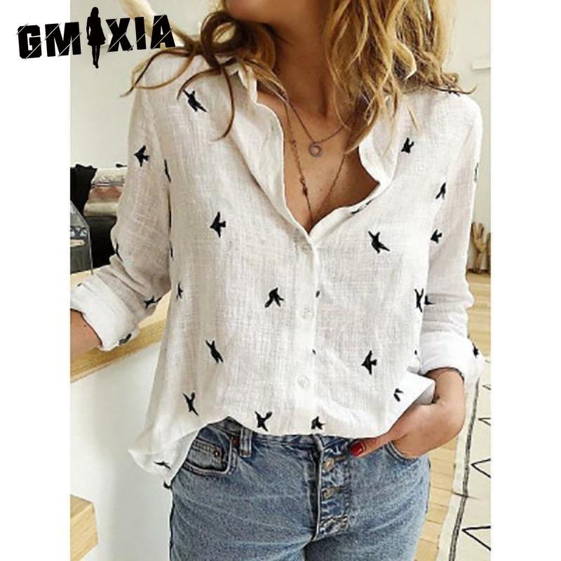 

GMXIA Women s Fashion Casual Spring Autumn Long Sleeve POLO Neck Blouses & Shirts S белый
