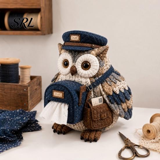Patchwork Craft Kit DIY Tissue Box Cover Kit, Owl Shape, Soft Textures Woodland Animal Decor Sewing Handmade for Handicraft Enthusiast Beginners