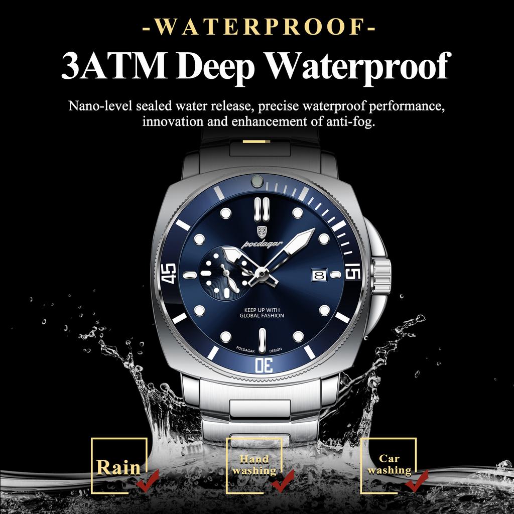 POEDAGAR Top Fashion Luxury Watch For Men Waterproof Luminous Date Men's Watches Stainless Steel Business Quartz Wristwatch