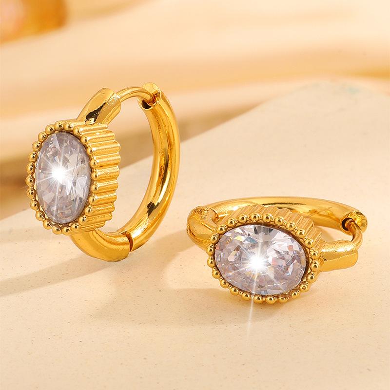 Stainless Steel Earrings, Golden Oval-shaped Ladies' Earrings, Unique and Niche-style Accessories