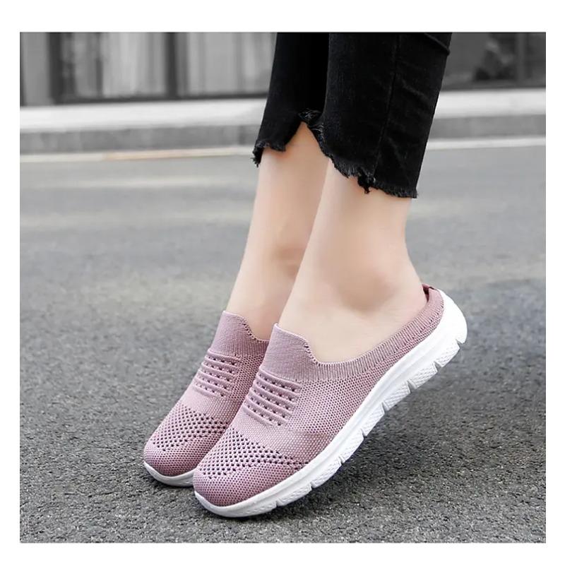 Damen Pantoletten zum Hineinschlüpfen Strick Atmungsaktiv Bequem Freizeitschuhe Leichtgewichtige Rutschfeste Hausschuhe