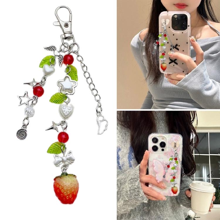 Handmade Keychain Strawberry/Peach Charm Key Chain Colorful Beaded Keyring Charm