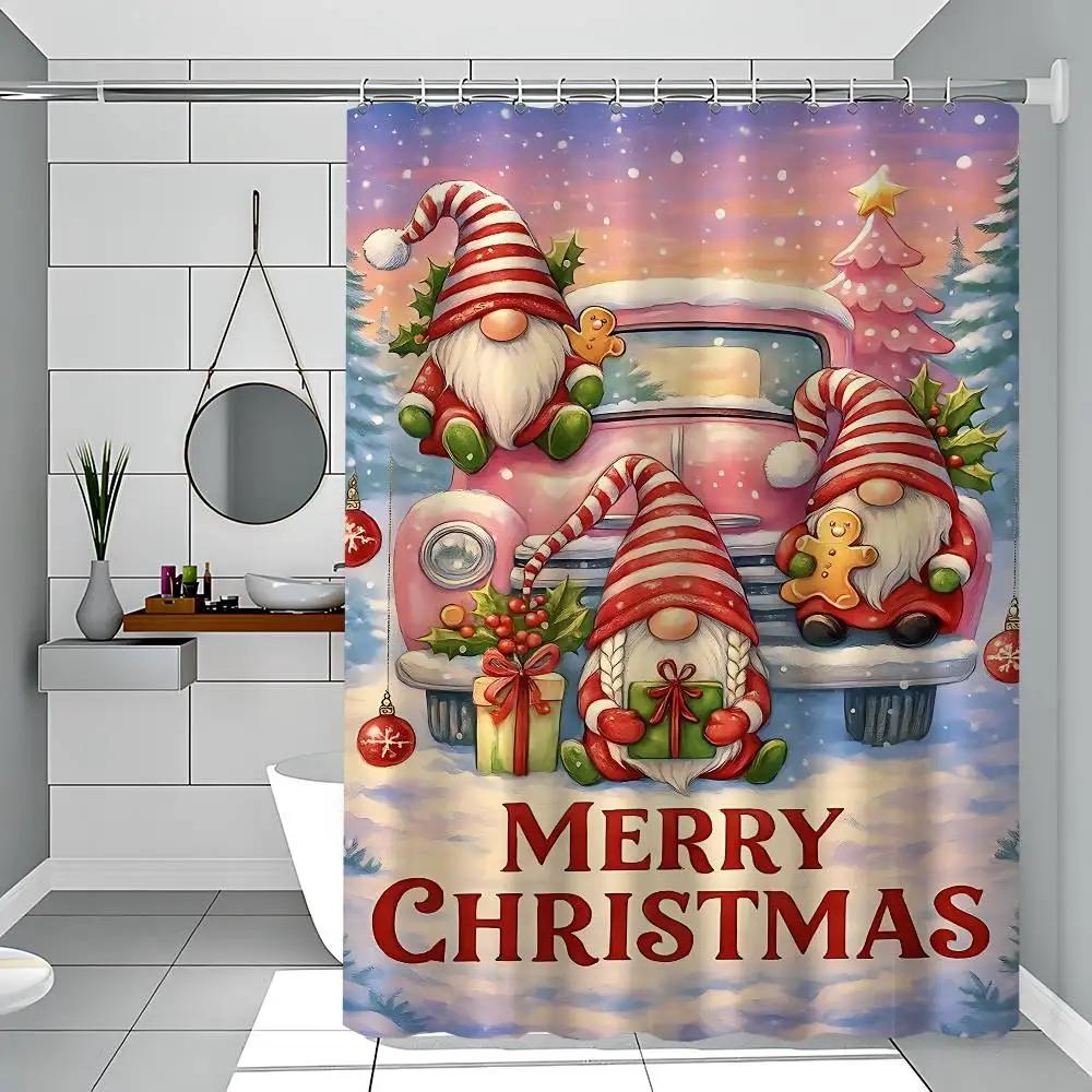 GAEGingerbread House Christmas Candy Modern Simple Shower Curtain Bathroom Decorative Polyster Shower Curtain With Hook
