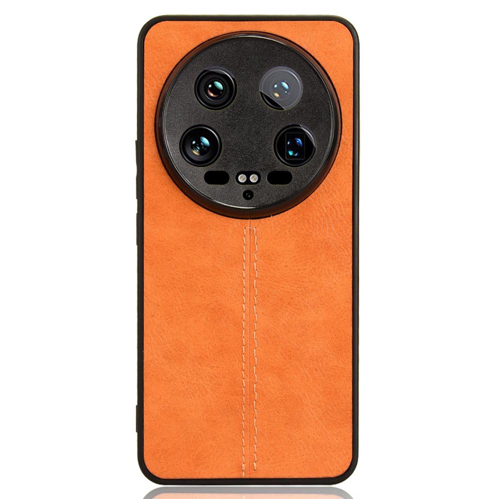 

For Xiaomi 14 Ultra Phone Cover Cowhide Texture Stitching Line Shockproof Back Case Orange