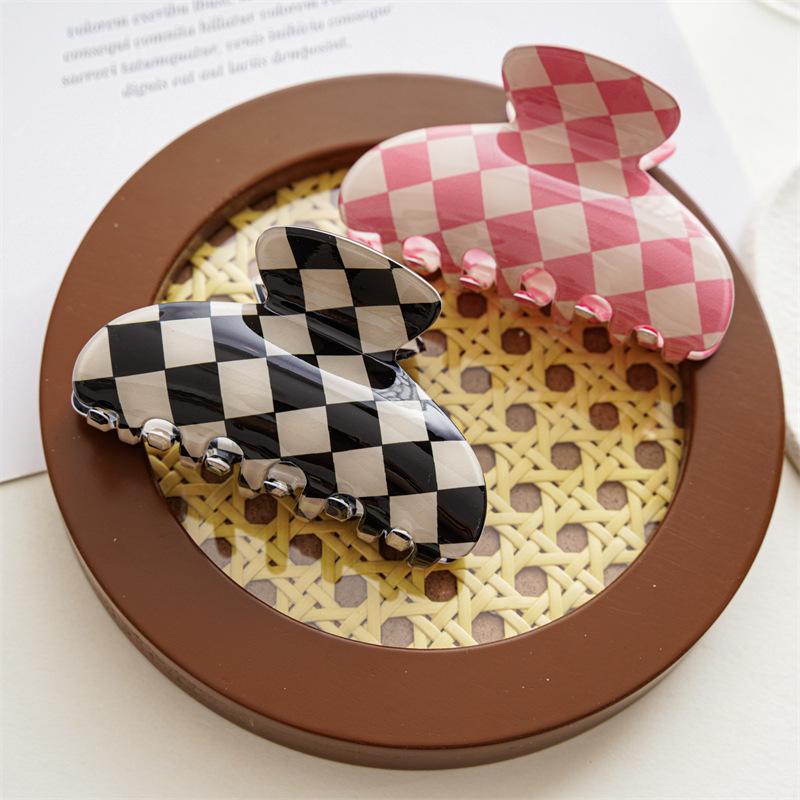 Checkerboard Pattern Geometric Hair Accessories For Women Retro Contrast Color Chic Styling Tools Grid Decorative Headwear