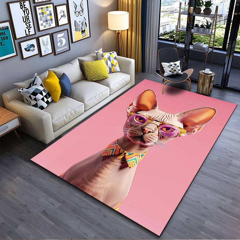 Sphynx Cat with Glasses suitable as a non-slip mat for the living room or bedroom sofa