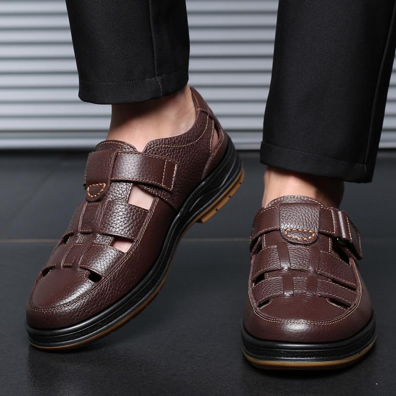 Neue Sommer-Oberleder-Rindleder- und Rindleder-Sohle Übergröße Lässige Sandalen Modische Herren-Leder-Freizeitschuhe