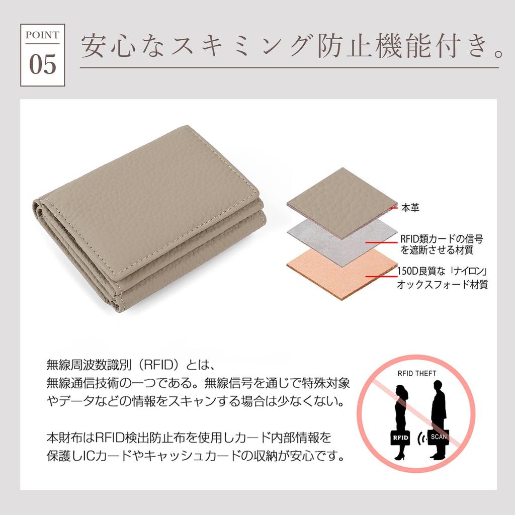 [imeetu] Mini Tri-fold Wallet, Genuine Leather, Large Capacity, Compact, Small, Easy to Use, Holds Bills Folding, Includes Coin Purse, Anti-Skimming,