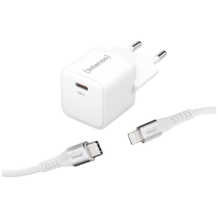 Intenso W30C GaN + C315L Chargeur USB 30 W 1x USB-C®, 1x Apple Lightning blanc intérieure GaN, USB Power Delivery (USB-