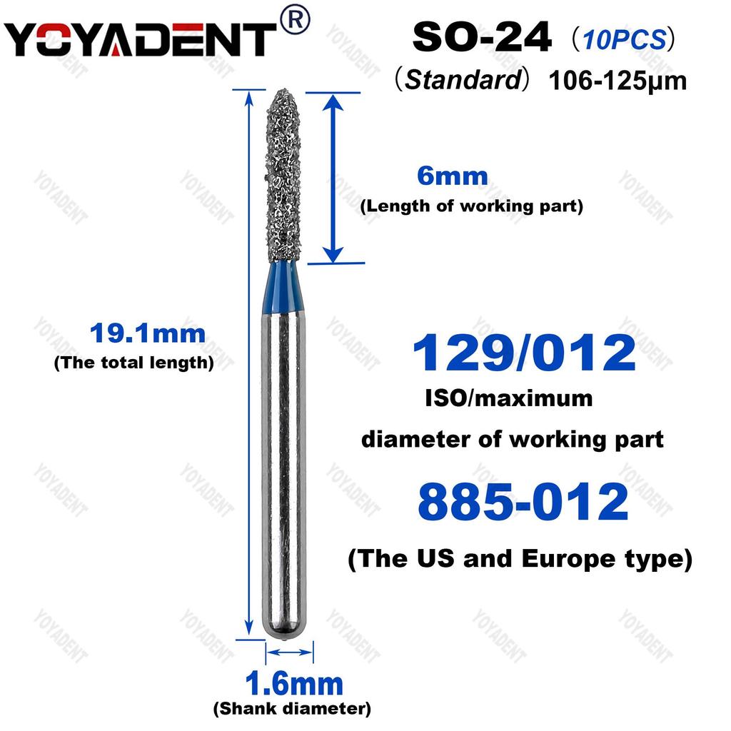 10Pcs/Pack Dental Diamond Burs SO Type Extra Coarse/Coarse/Standard Dentistry Drills For High Speed Handpiece Dia.1.6mm