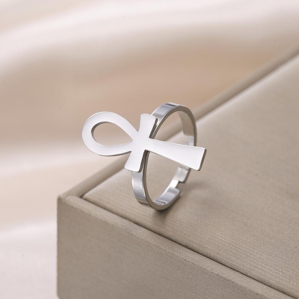 Dawapara Ankh Cross Rings Adjustable Open Ring Men Women Good Luck Amulet Stainless Steel Ancient Egyptian Jewelry
