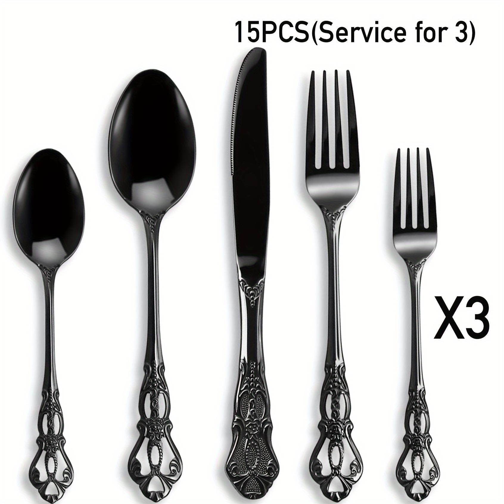 

Набор столовых приборов Vintage Royal из 15 предметов из нержавеющей стали - элегантное столовое серебро с ножами, вилками и ложками на 3 персоны, зеркало, можно мыть в посудомоечной машине чёрный