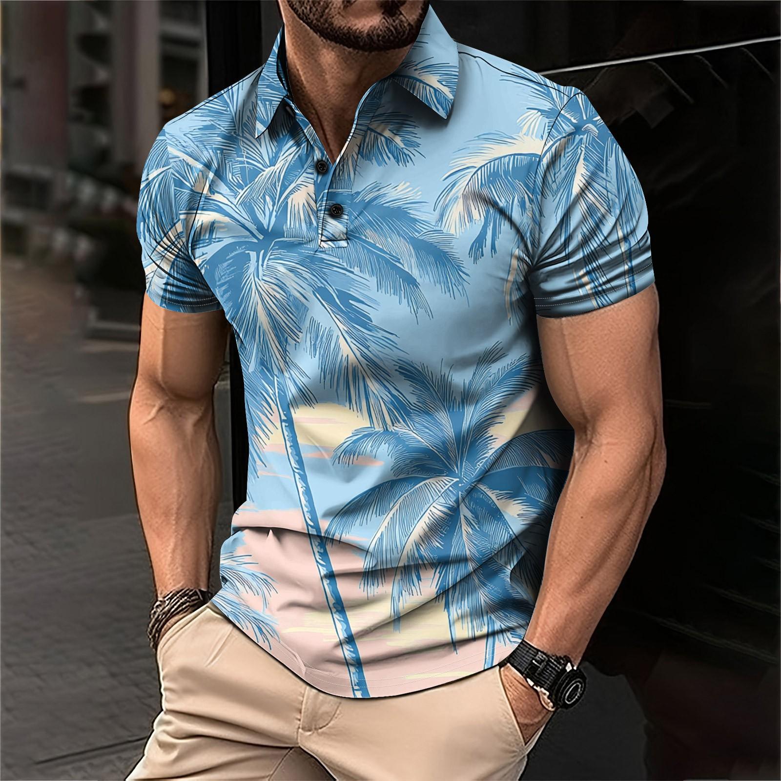 

Men s Golf Hawaiian Print Shirt Casual Sports V-Neck Short Sleeve XL небо синє кольору