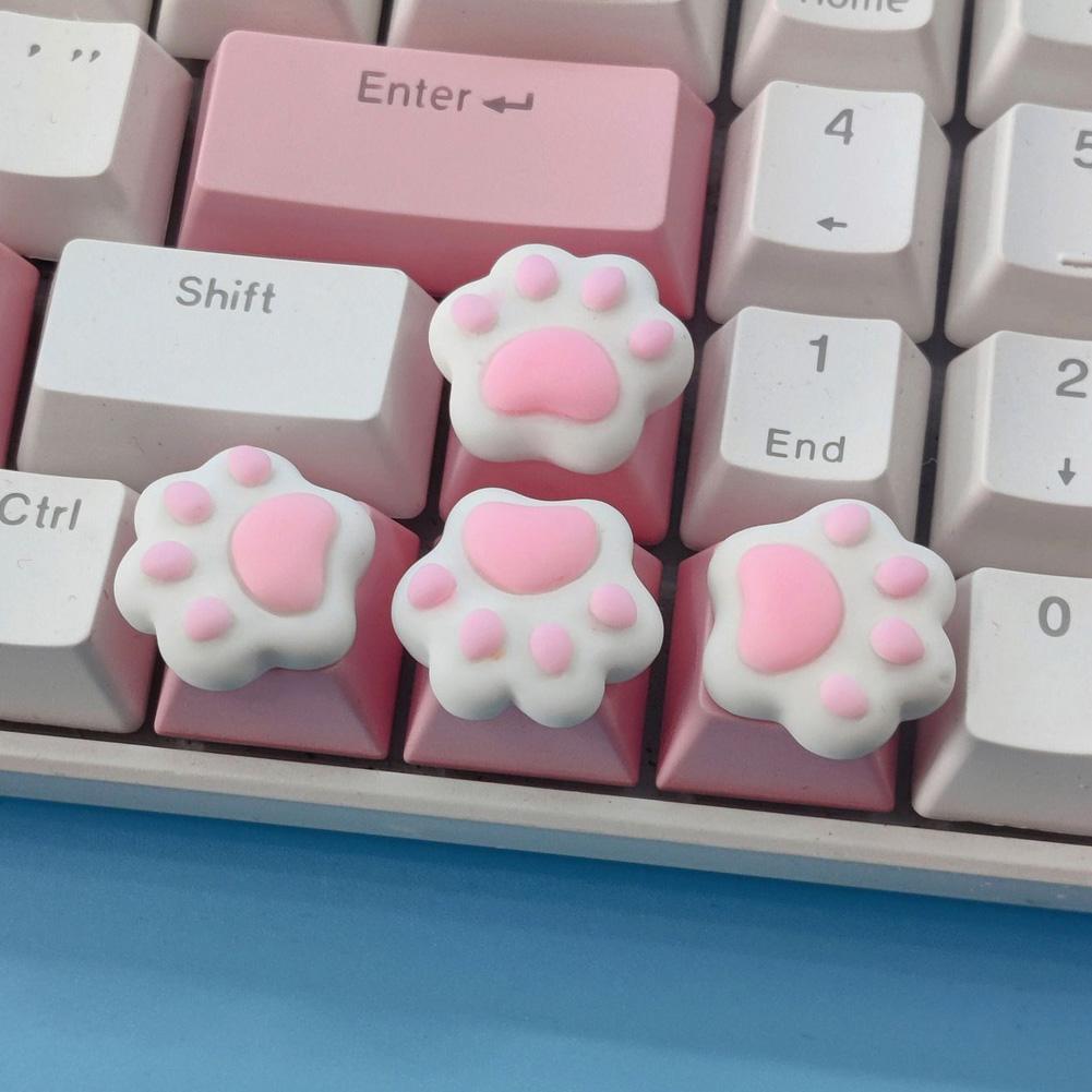 1/4Pcs Lovely Cat Claw Keycaps Cross Axis Key Cap Pink White Cartoon DIY Decoration For Mechanical Keyboard Arrow Keys