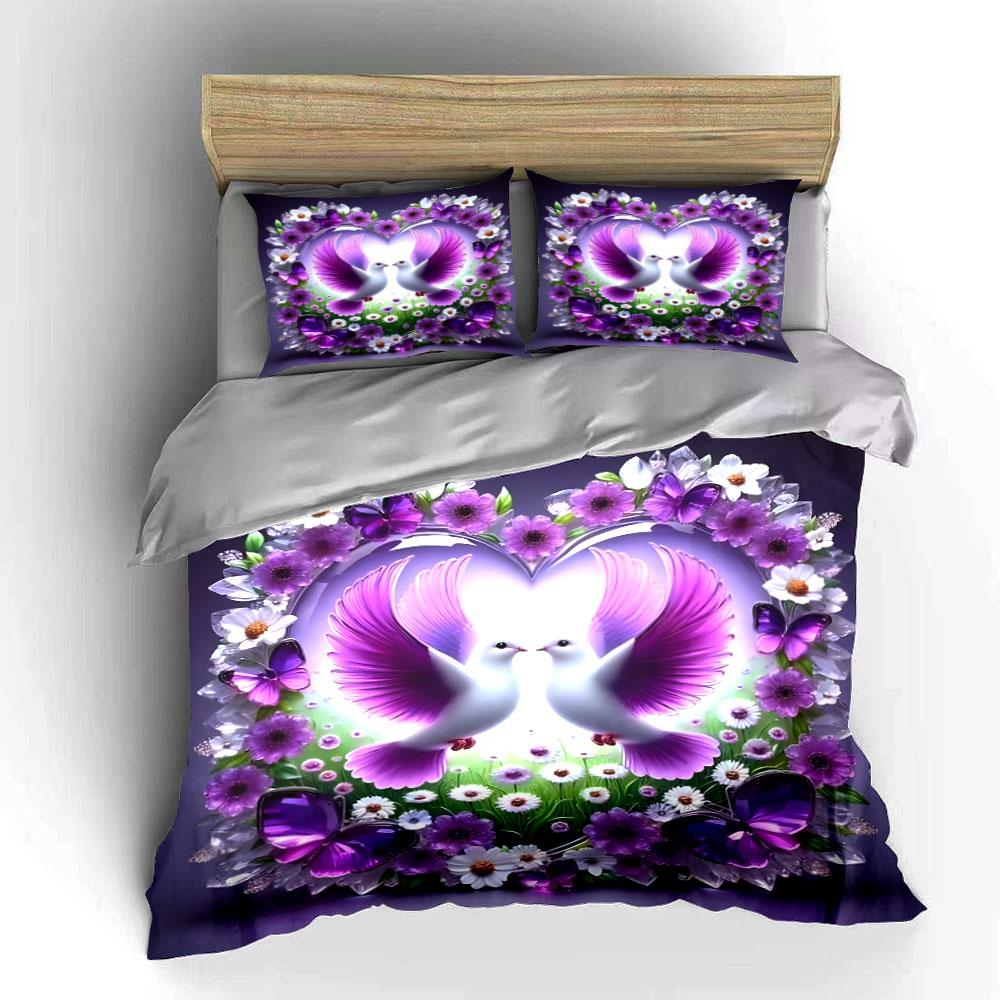 Romantic Floral Doves Gift Set  Kid'S And Adults' Bedroom Decor, Exquisite Three-Piece Bedding Set Gift
