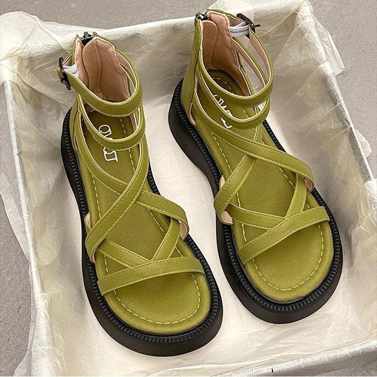 Sandali con plateau Nuovi stivali estivi con cinturino incrociato romano Stivali cool Fashion Muffin Scarpe da spiaggia alte per donna