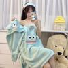 Kuromi Wearable Bathrobe Set: Includes Coral Fleece Bath Towel, Dry Hair Cap, and Hair Band - Soft, Skin-Friendly, Cartoon Design.