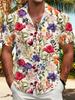 Herrenmode Gemustertes Hemd mit Kragen, Hawaiianischer Wiesenprint, Vintage-Stil Sommerurlaub Lässiges Oberteil