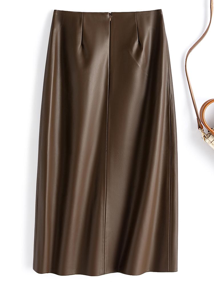 Women's Retro High-Waist Leather Pencil Skirt with Frog Buttons