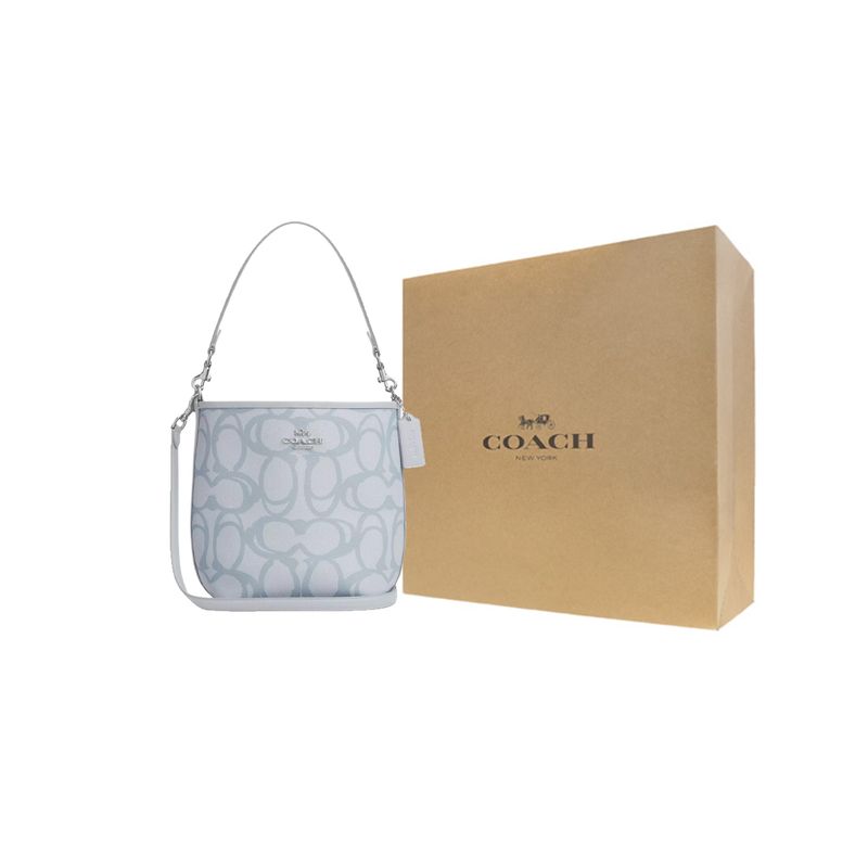 Coach City Bucket 17 Silver Metal Logo Removable Shoulder Strap Coated Canvas Bucket Bag Women bags Ice-Blue CBH90-SVNB9