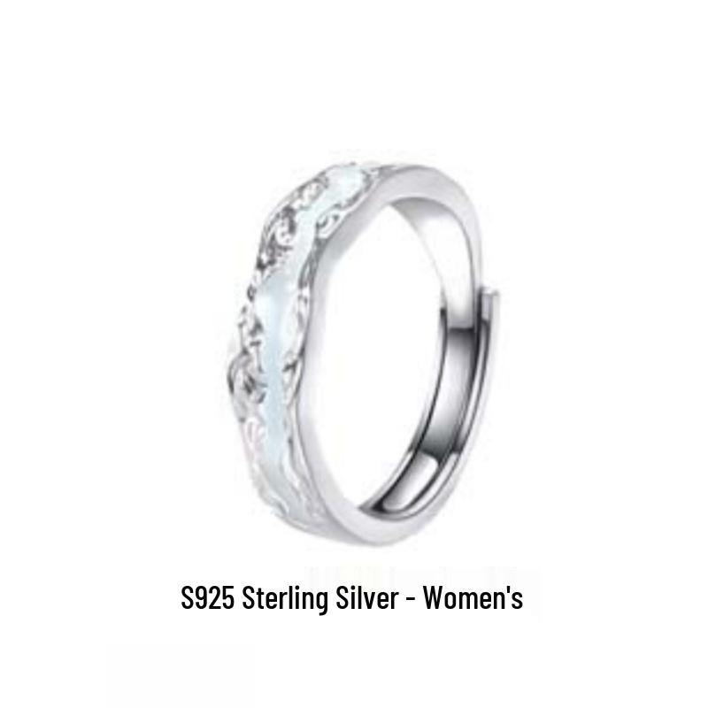 Sterling Silver Aurora Luminous Couple Rings for Men and Women Pair Enamel