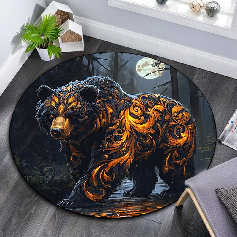 Golden Bear Round Area Rug,Carpet Rug for Living Room Bedroom Sofa Playroom Decor,Non-slip Floor Mat