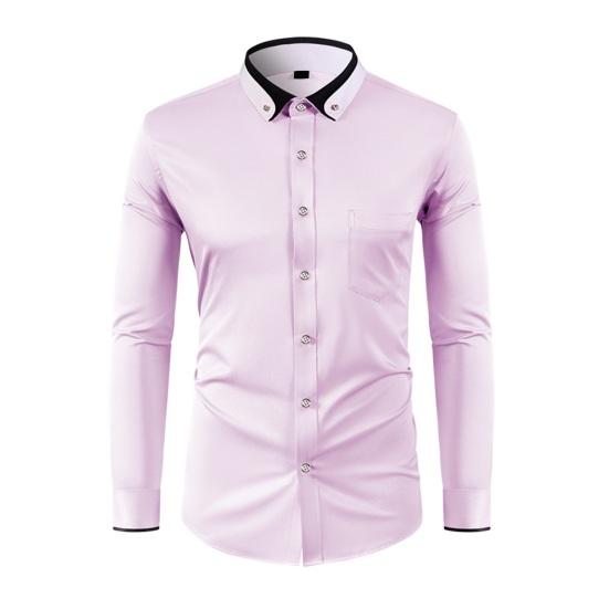 

Чоловіча сорочка з довгим рукавом, на ґудзиках, з коміром, зі стразами, приталеного крою, офіційна, для офісу, бізнесу, випускного, вечірки, весілля M рожевий