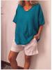 Summer Casual Cotton Linen T-Shirt: Solid Color, Loose Fit, Short Sleeve