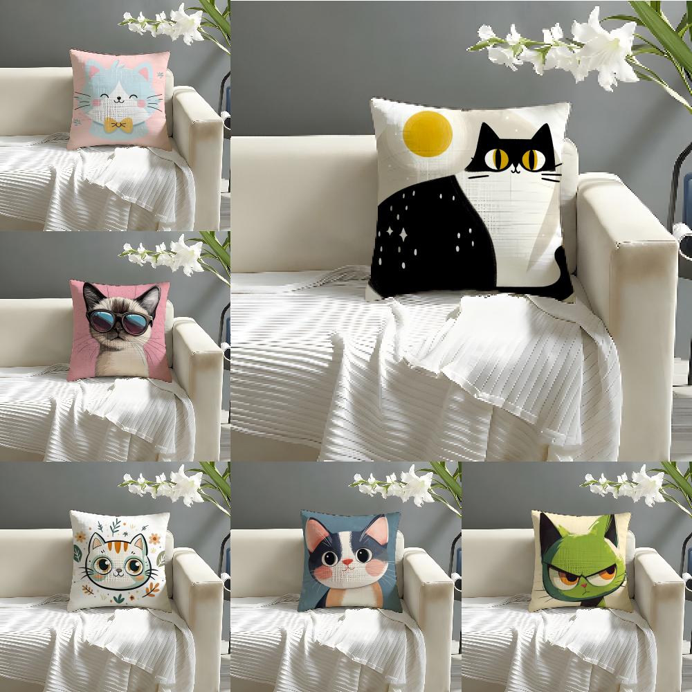 3 Cute Pink Cat Pattern Pillow Case Home Living Room Decoration Linen Pillowcover Pillow Cases Cushion Cover