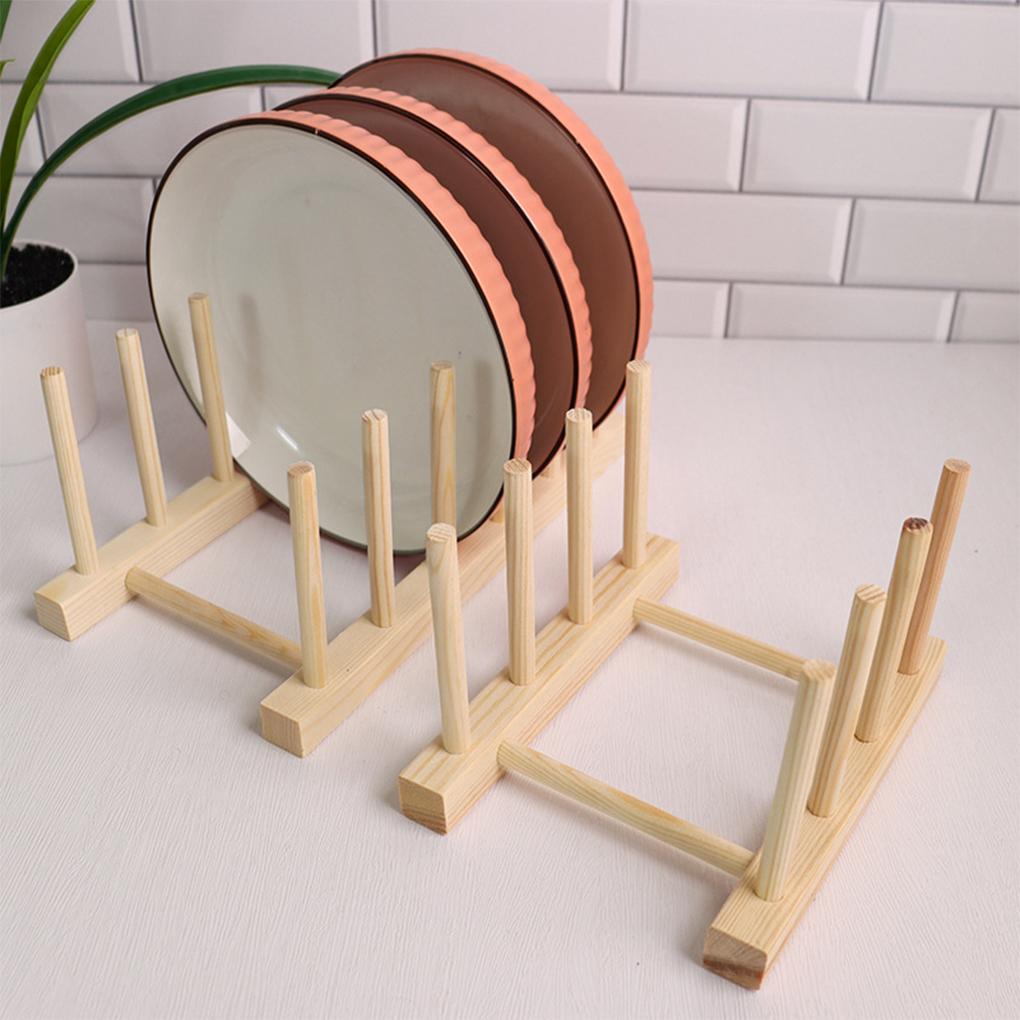 Multi-functional Wooden Dish Drain Rack Space-saving Kitchen Organizer Shelf Kitchen Pot Lid Holder