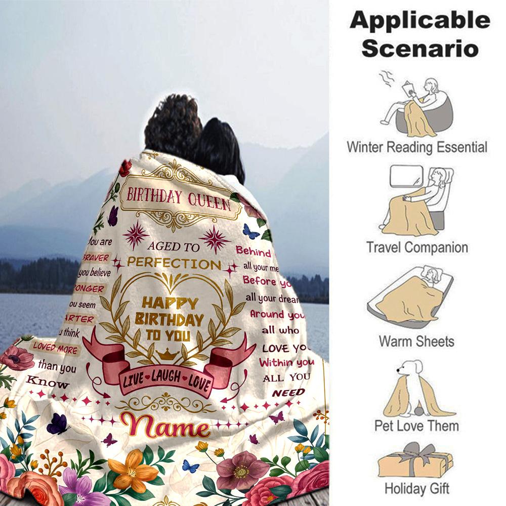 Birthday Queen Card Customize Your Name Blanket Soft Warm Cozy Versatile For Sofa Couch Office Bed Picnics Ideal For All Seasons Warmthful Decor Gift