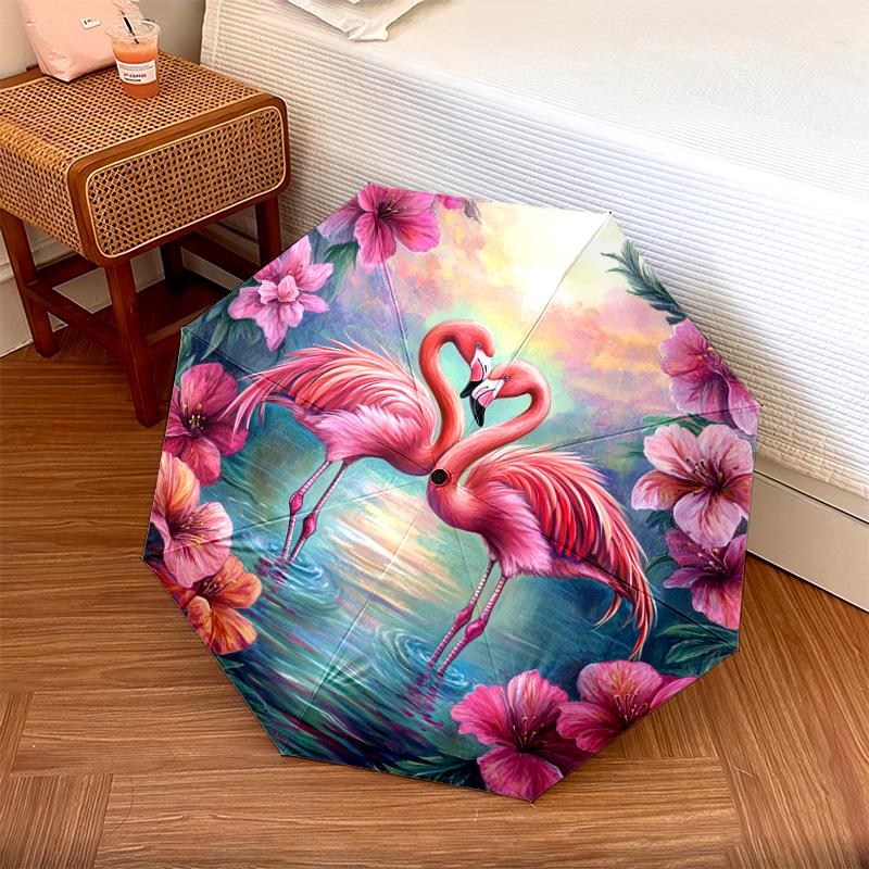1 PC Automatic Folding Umbrella - Flamingos Pattern, Portable & Foldable Design with 8 Ribs, Christmas Birthday Gifts