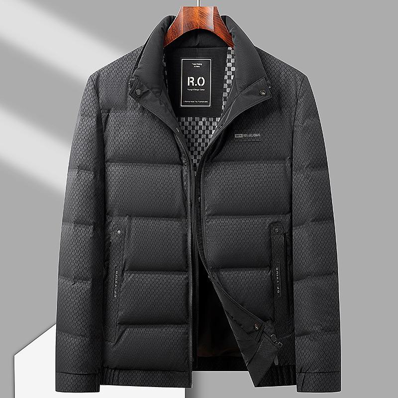 Podzimní a zimní teplá péřová bunda pro střední a mladší věk s business stojáčkem a grafenovým chladuvzdorným peřím