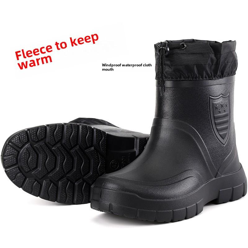 Winter Winddichte Baumwolle Regenstiefel Herren Warm Leichte Knöchel Regenstiefel Mode Schwarz Slipper Regenschuhe Herren Wasserdicht Arbeitsstiefel2024