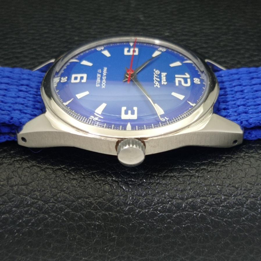 USED HMT PILOT AUTHENTIC INDIAN MENS MANUAL WINDING BLUE DIAL WATCH A430100-2 R101-a430100
