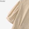 ZANZEA Women Casual Round Neck Loose Short Sleeve Stripe Blouse
